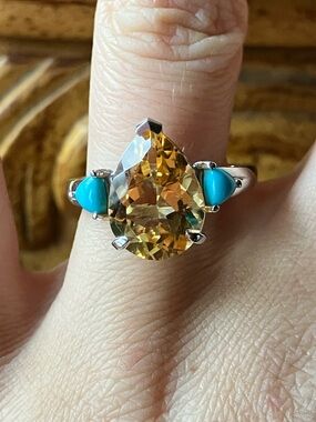 Brazilian Citrine Sleeping Beauty Turquoise Sterling Silver Ring Size 7.75